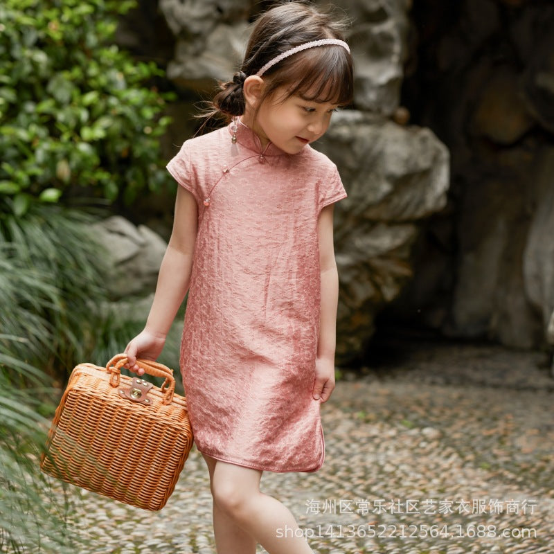 Girl Pink Qipao Dress Summer