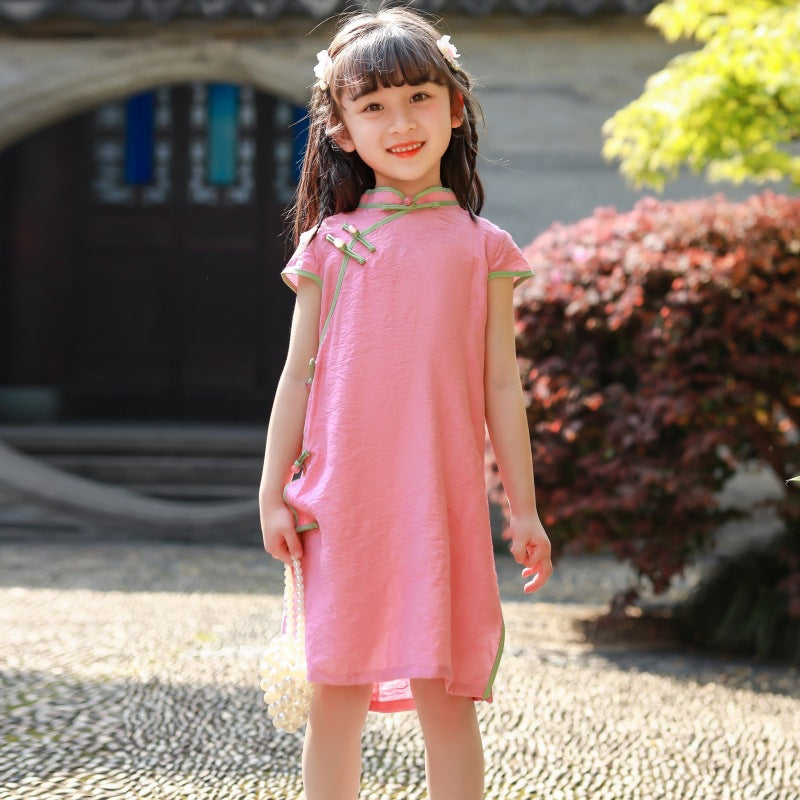 Pink qipao For Girl Summer Dress