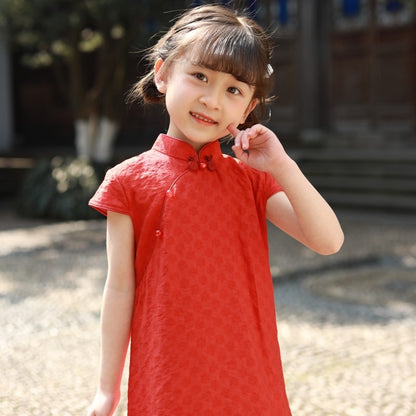 Red Qipao For Girl Summer Dress