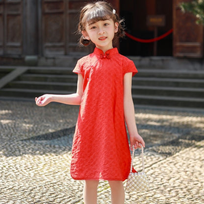 Red Qipao For Girl Summer Dress