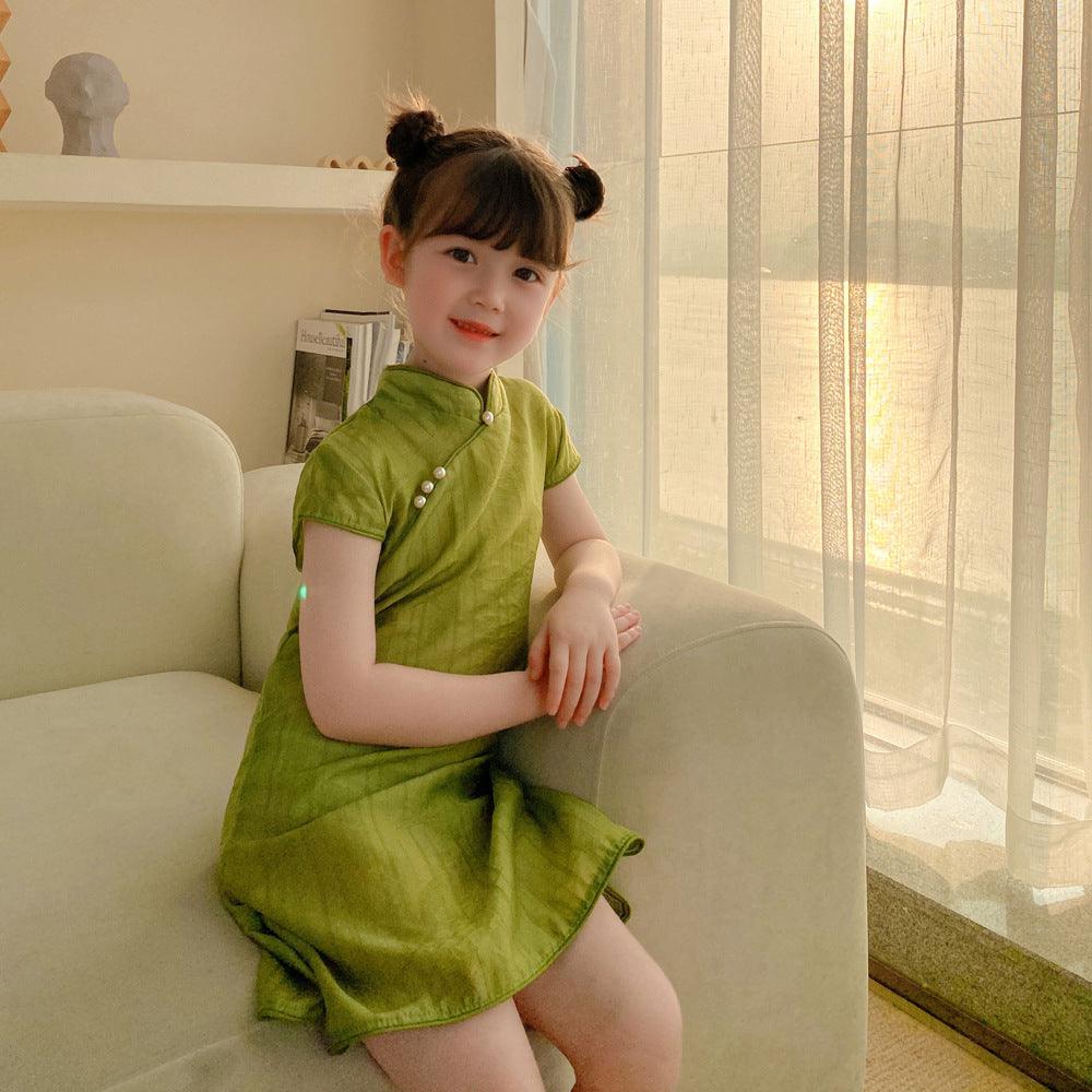 Girl's Green Qipao Summer Cheongsam