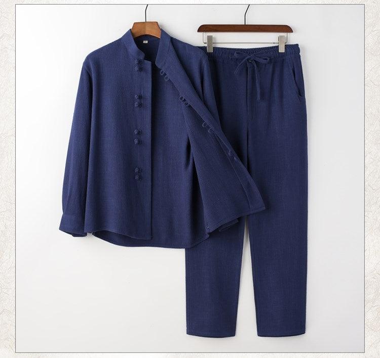 Six Color Men's linen cotton Chinese-style suit Tang set