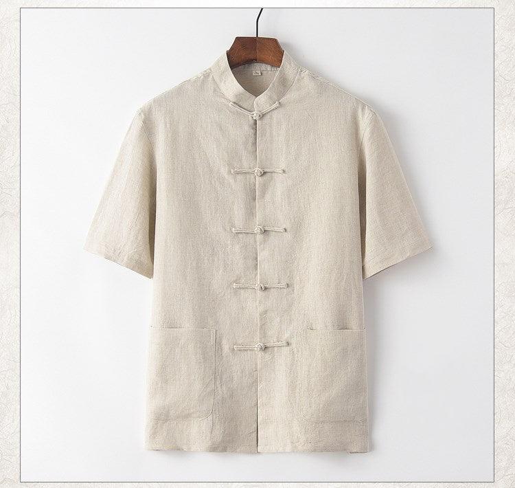 Men's short sleeve linen Chinese-style