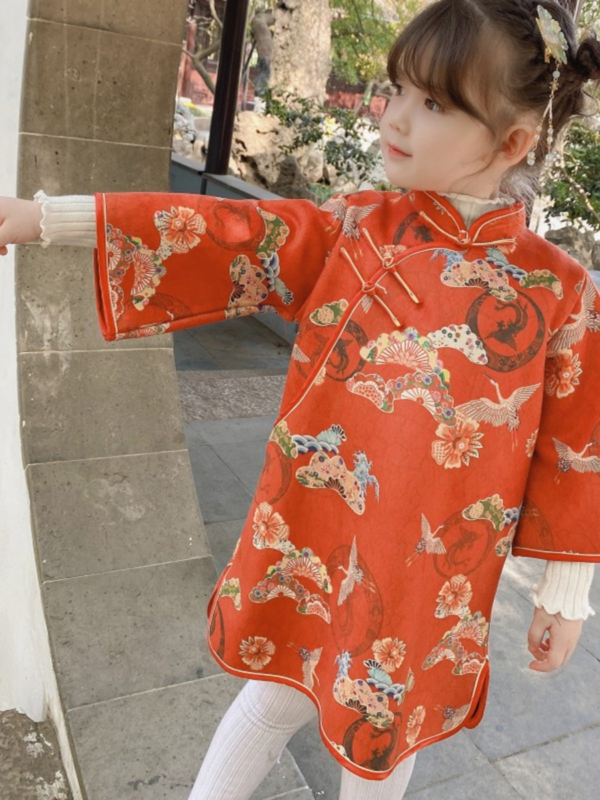 Orange Red Cheongsam For Girl