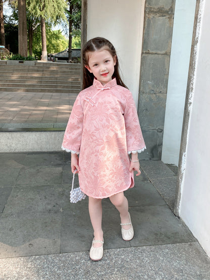 Girls' Pink Long Sleeve Qipao