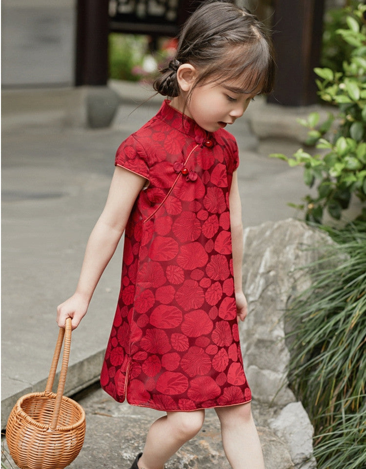 Girl Red Qipao Summer Dress