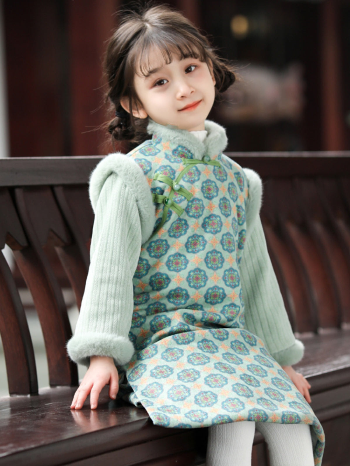 Green Winter Girl Qipao Dress