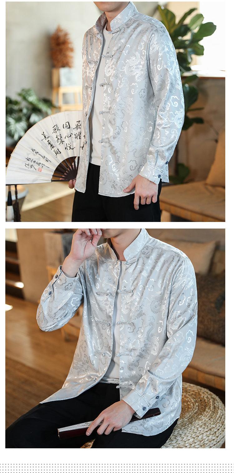 Six Color Chinese Shirt Silk-Like Men's Qipao