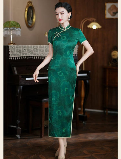 Green Mulberry Silk Long Dress