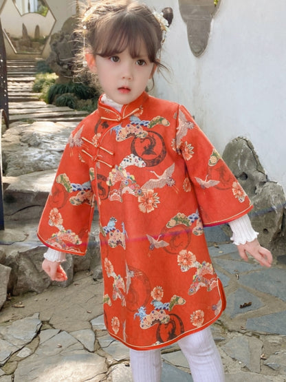 Orange Red Cheongsam For Girl