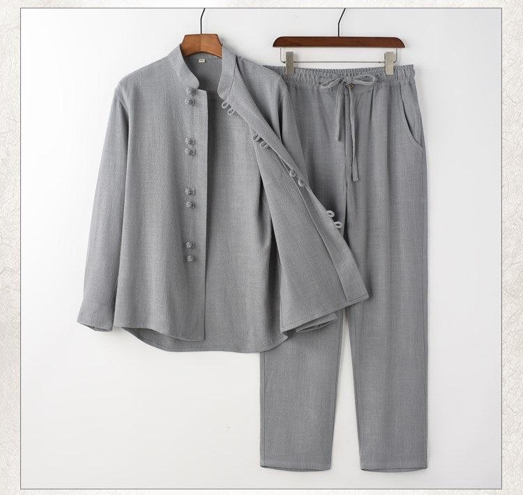 Six Color Men's linen cotton Chinese-style suit Tang set