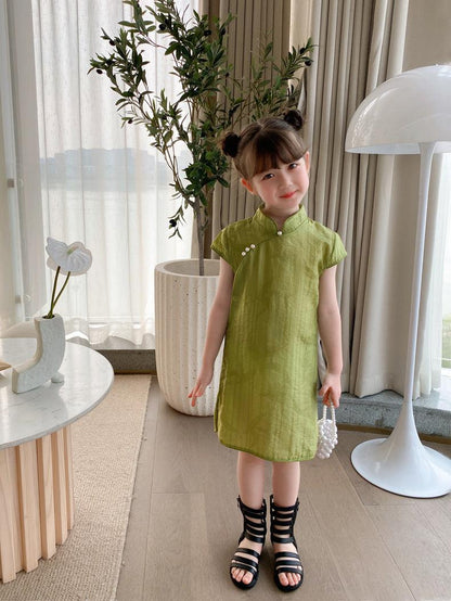 Girl's Green Qipao Summer Cheongsam