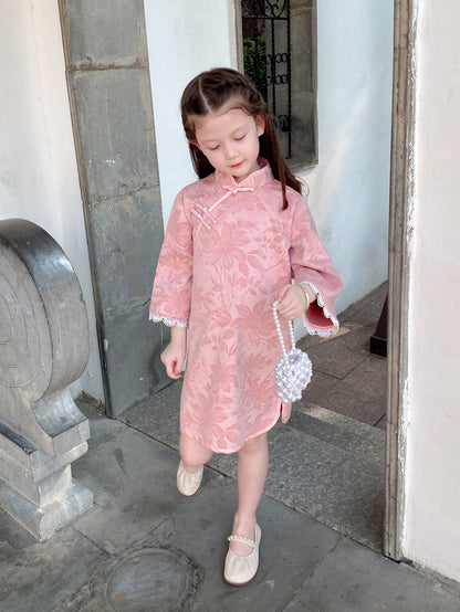 Girls' Pink Long Sleeve Qipao