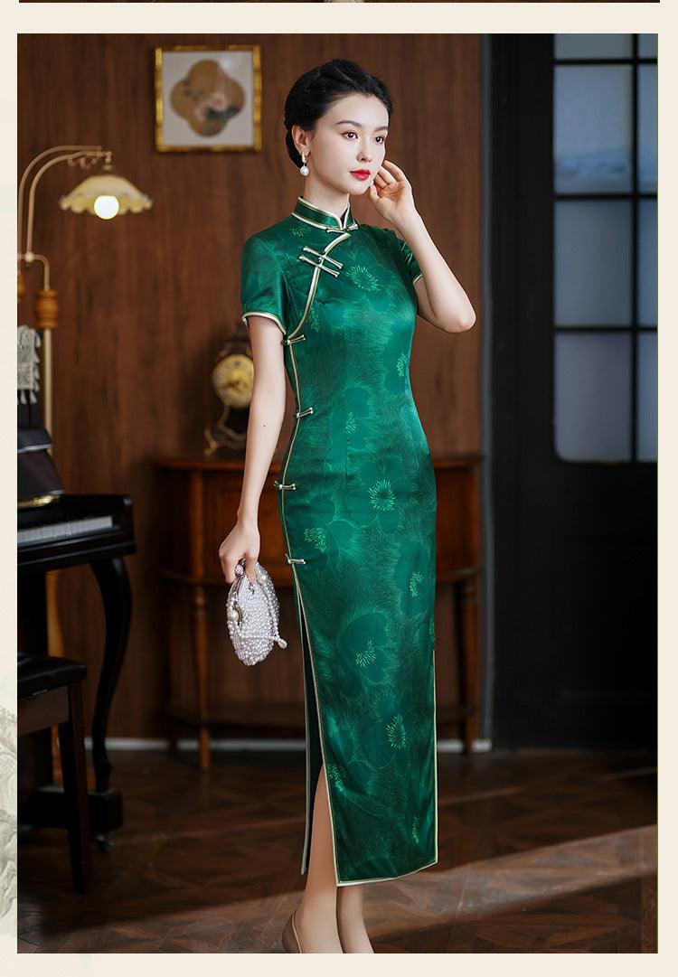 Green Mulberry Silk Long Dress