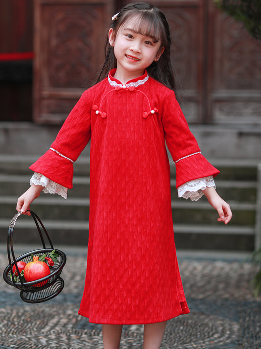 Red Cheongsam Dress For Girl