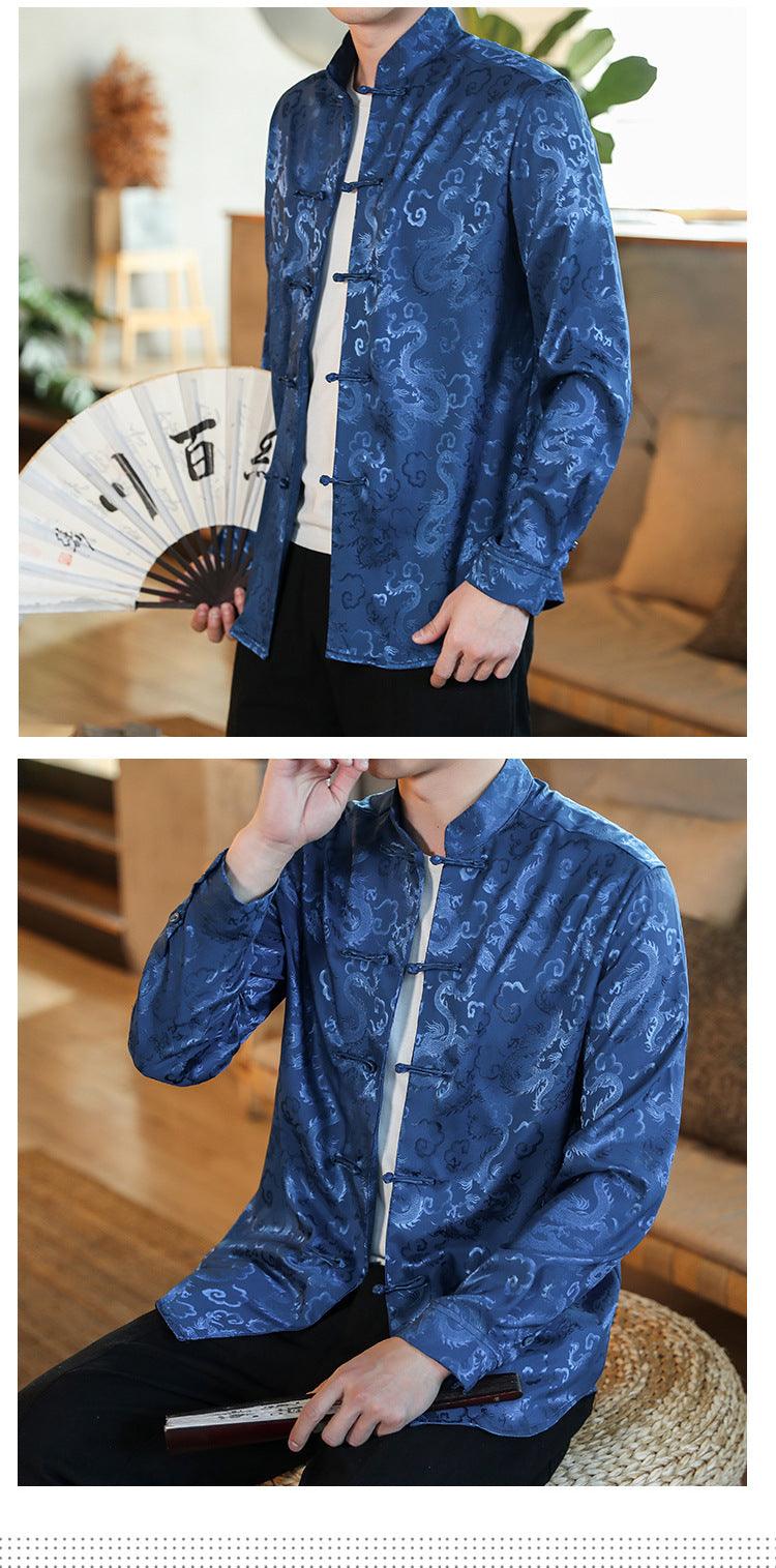 Six Color Chinese Shirt Silk-Like Men's Qipao