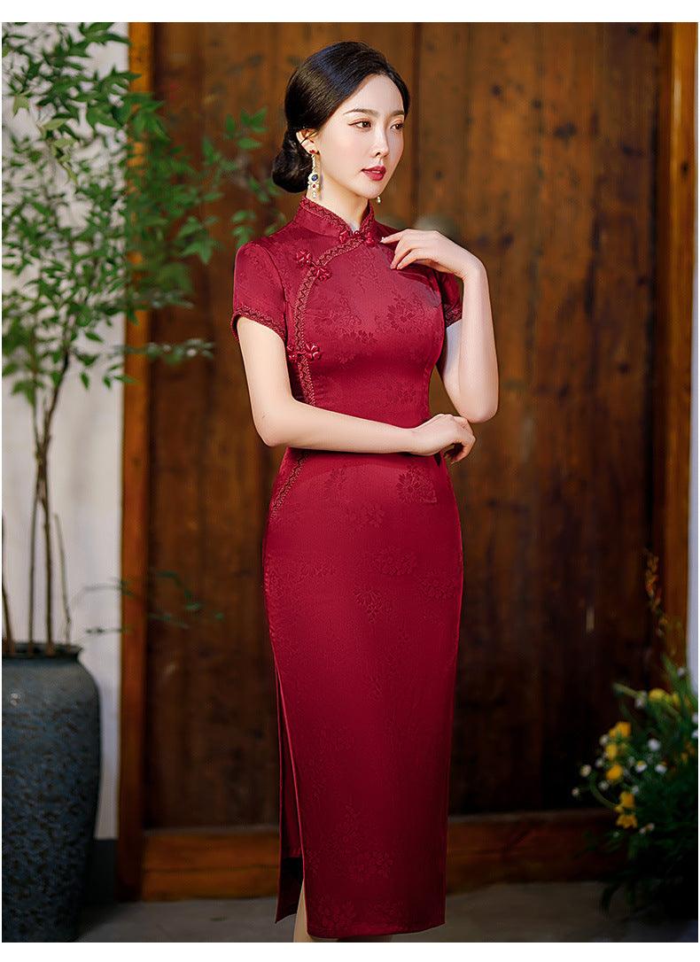 Wine Red/ Green Qipao Chinese Traditional Dress