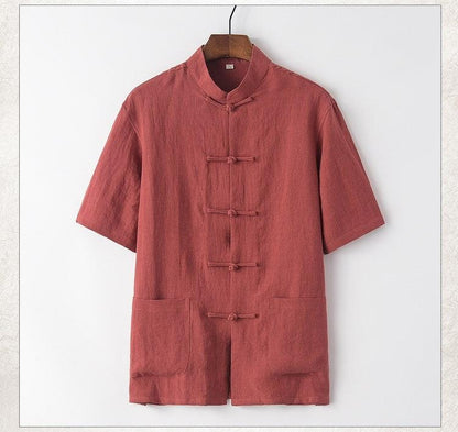 Men's short sleeve linen Chinese-style