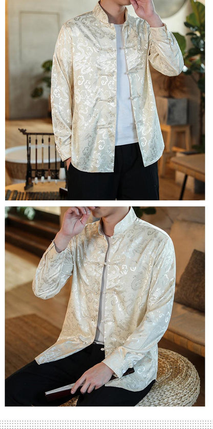 Six Color Chinese Shirt Silk-Like Men's Qipao