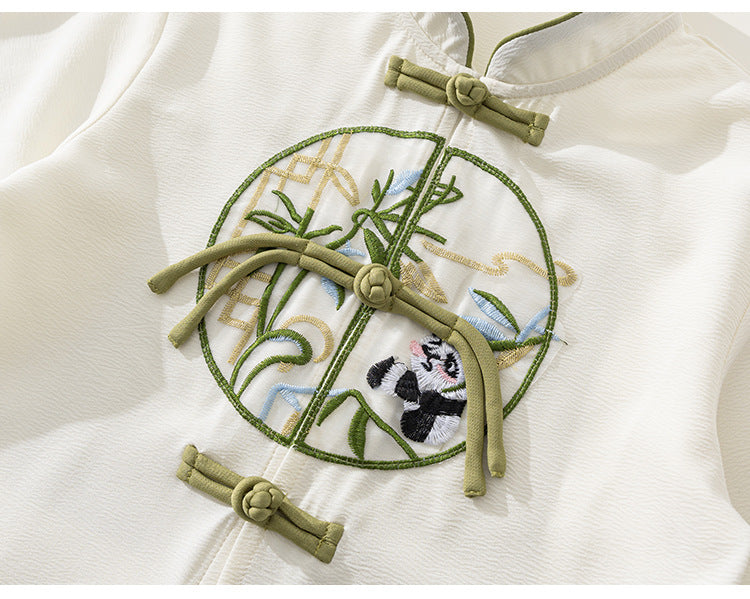 Boys' Hanfu Two-Piece Set, Children's Frog Button Chinese Style Shirt