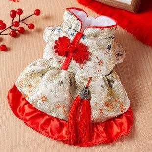 Cat and Dog New Year Brocade Tasseled Outfit