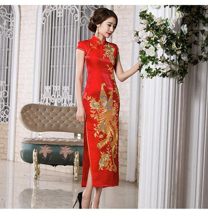 Red Tea Ceremony Cheongsam Phoenix Traditional Qipao