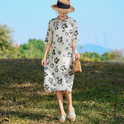 Ink Wash-inspired Print Loose Style Cheongsam