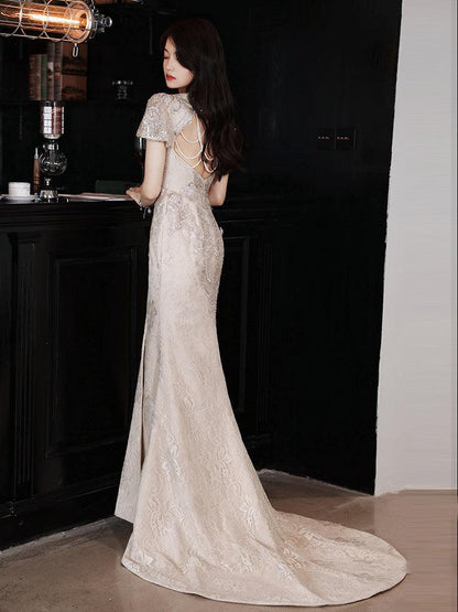 Gray Mermaid Dress Chinese-Style Wedding Cheongsam