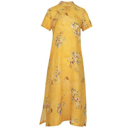 Yellow base color with floral Loose style Qipao