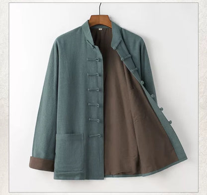 Bamboo Linen Cotton Tang Jacket Men Chinese Jacket Long Sleeve Plus Size