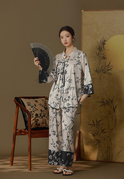 New Chinese Style Pajama Set Faux Silk Pajamas