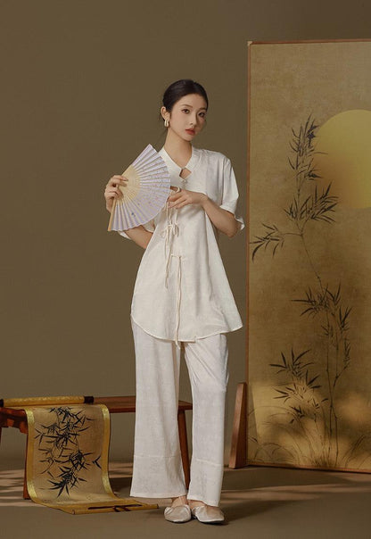 Chinese Style Pajama Set Faux Silk Pajamas