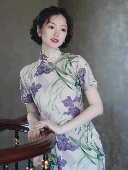 Iris flower Cheongsam Summer Qipao