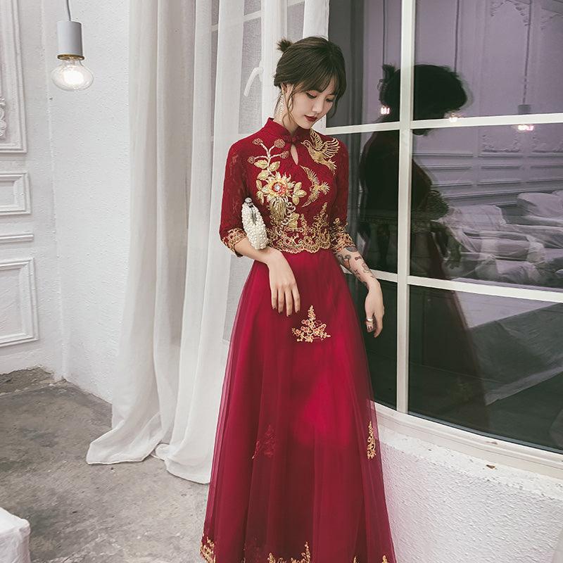 Tradition Tea ceremony Cheongsam Red Qipao