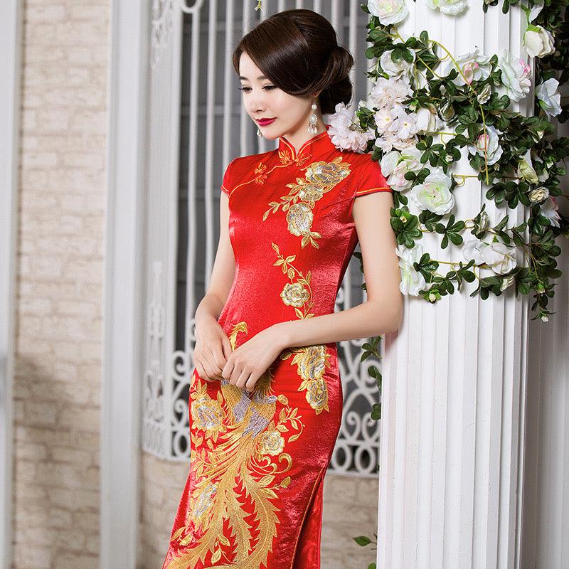 Red Tea Ceremony Cheongsam Phoenix Traditional Qipao