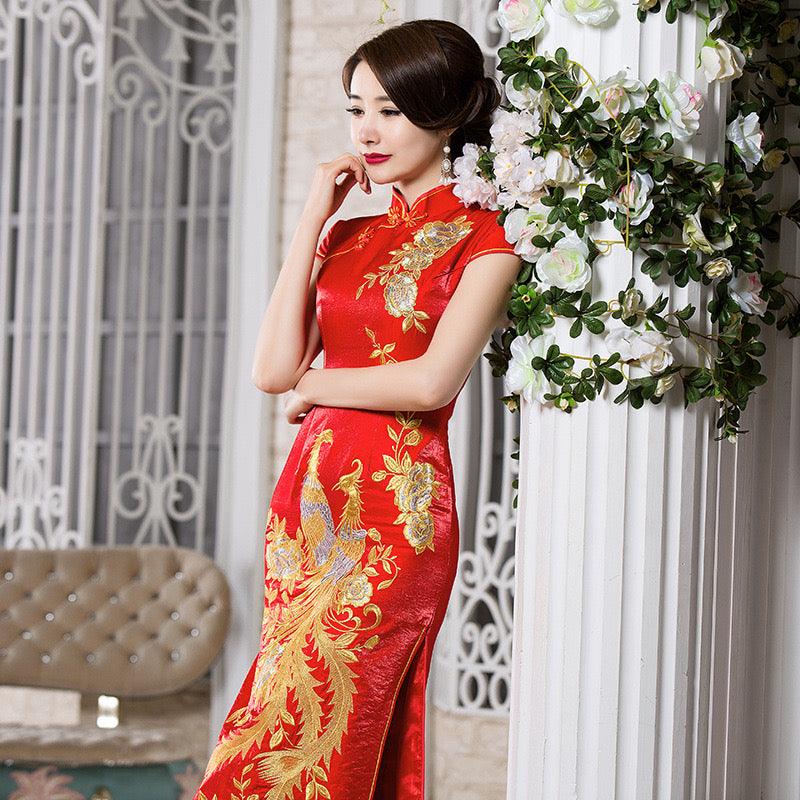 Red Tea Ceremony Cheongsam Phoenix Traditional Qipao