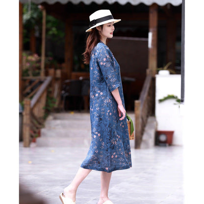 Blue Ramie Qipao Dress