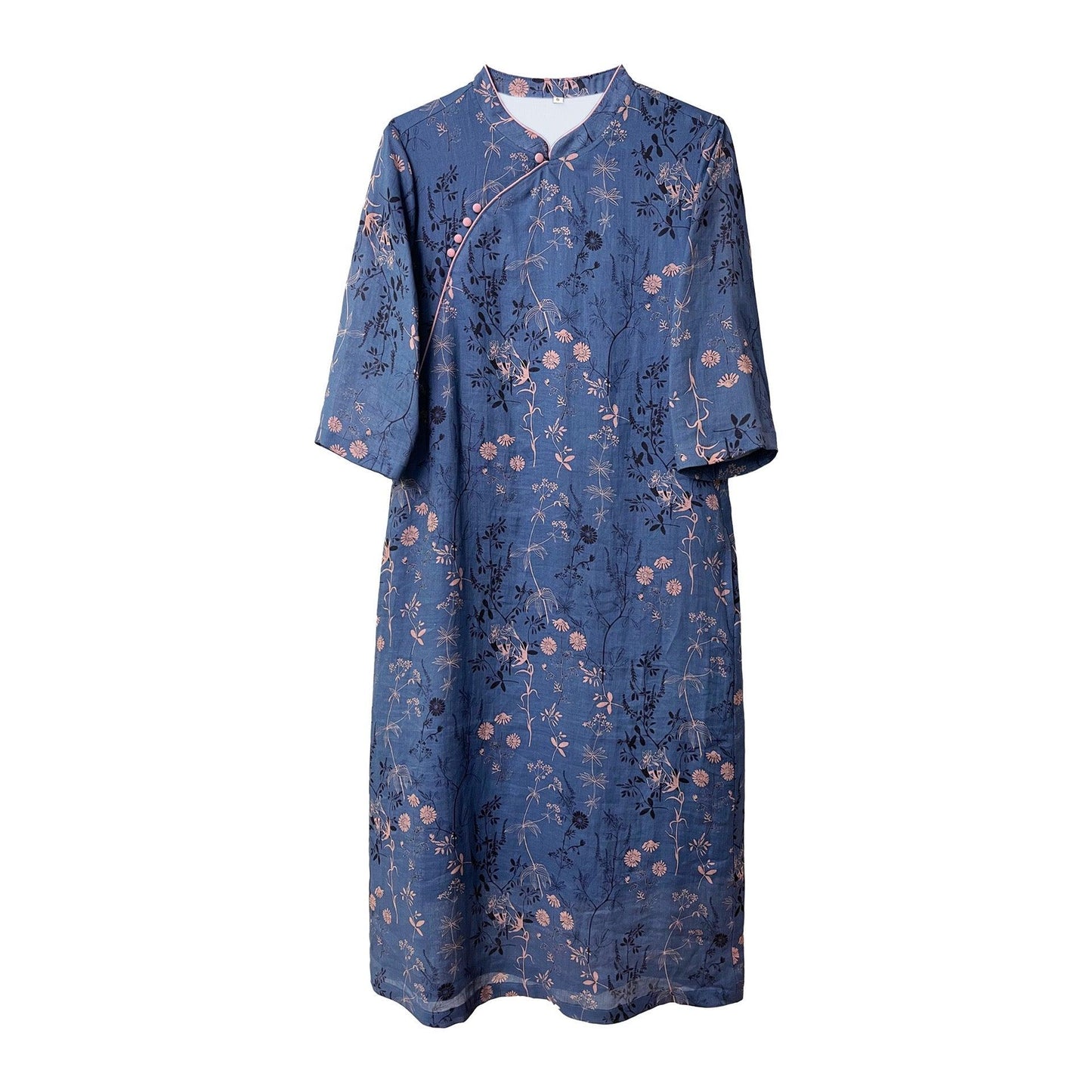 Blue Ramie Qipao Dress