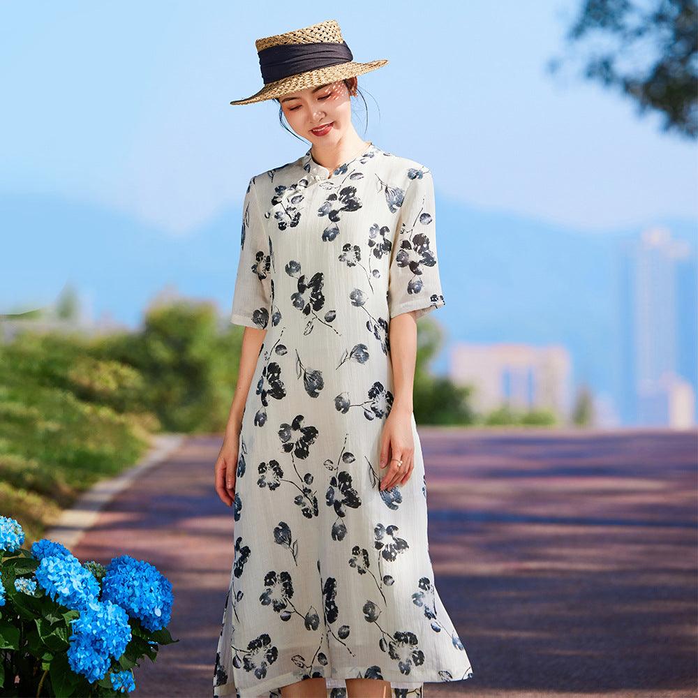 Ink Wash-inspired Print Loose Style Cheongsam