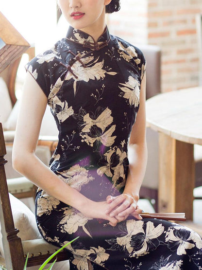 The Old Shanghai Style Cheongsam Chiffon Qipao Dress