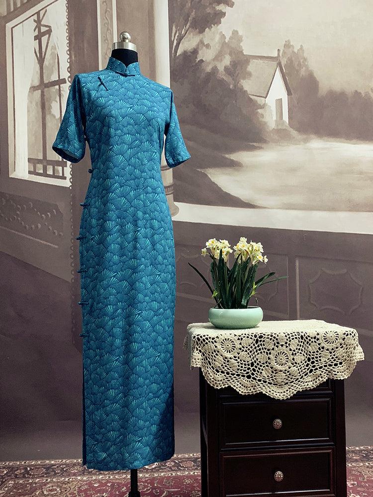 Blue Vintage Floral Printed Qipao