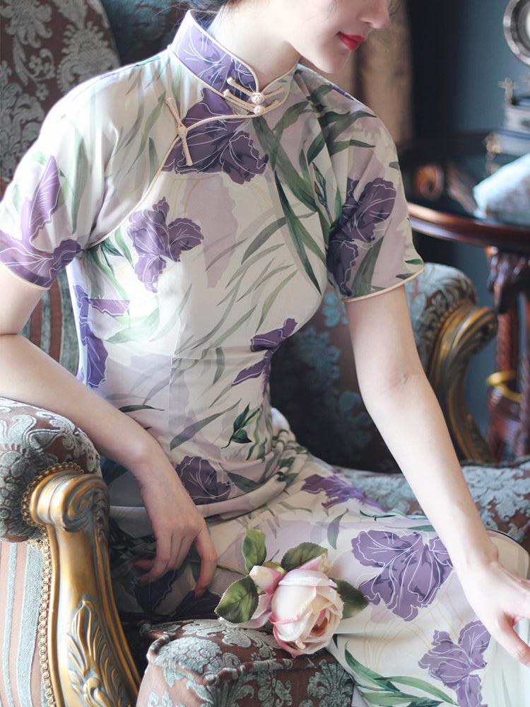 Iris flower Cheongsam Summer Qipao