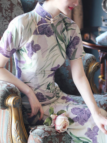 Iris flower Cheongsam Summer Qipao