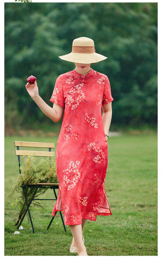 Red Small Floral Loose Cheongsam