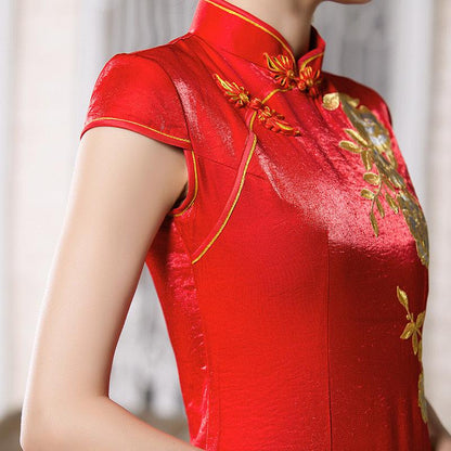 Red Tea Ceremony Cheongsam Phoenix Traditional Qipao