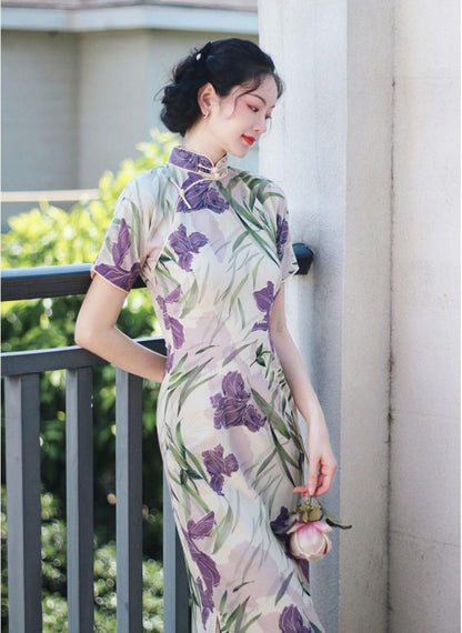 Iris flower Cheongsam Summer Qipao