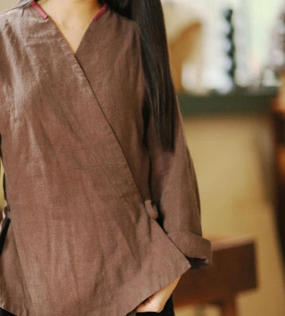 Cotton Linen Blouse Chinese Hanfu Oversize Shirt