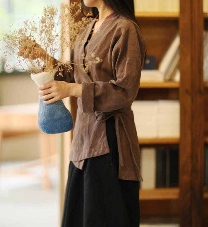 Cotton Linen Blouse Chinese Hanfu Oversize Shirt