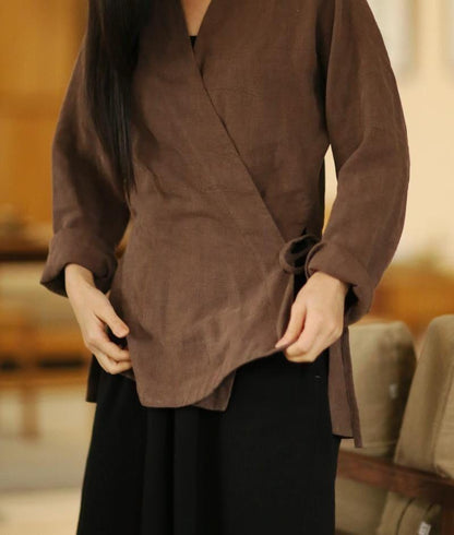 Cotton Linen Blouse Chinese Hanfu Oversize Shirt