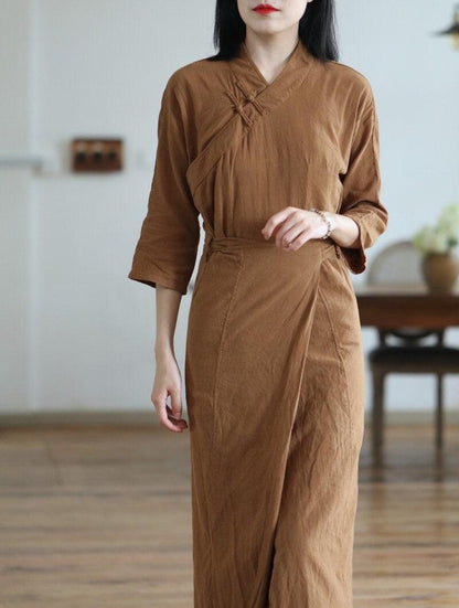 Chinese Hanfu Dress Linen Cotton Dress Maxi Linen Dress